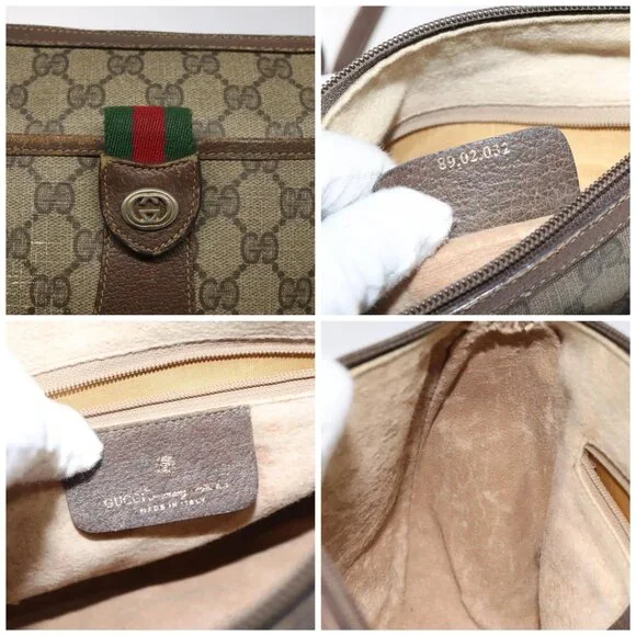 GUCCI GG Supreme Web Sherry Line Bag PVC Beige Gold 89 02 032 Auth - Picture 15 of 16